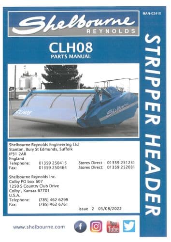 Shelbourne Reynolds Stripper Header CLH08 Parts Manual