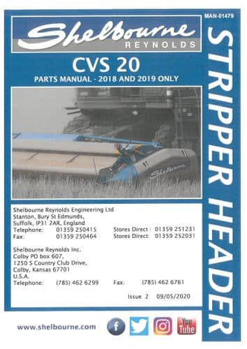 Shelbourne Reynolds Stripper Header CVS20 Parts Manual