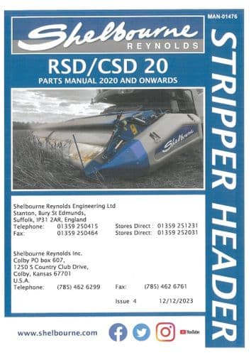 Shelbourne Reynolds Stripper Header RSD20 CSD20 Parts Manual