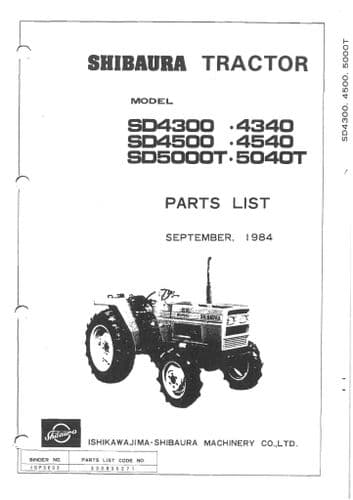 Shibaura Tractor SD4300 4340 SD4500 4540 SD5000T 5040T  Parts Manual
