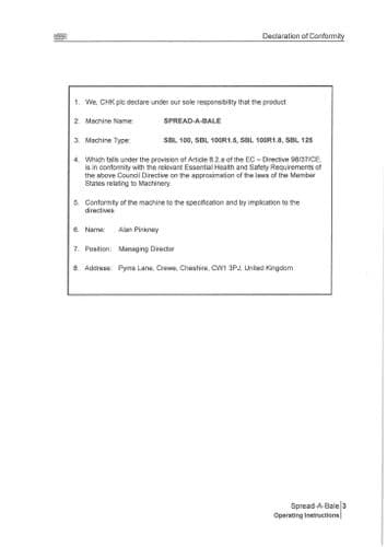 Simba Spread-A-Bale Operators Manual