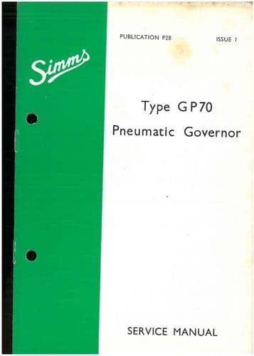 Simms Pneumatic Governor GP70 Workshop Service Manual