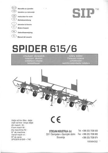 SIP Spider 615/6 Rotary Tedder Operators Manual