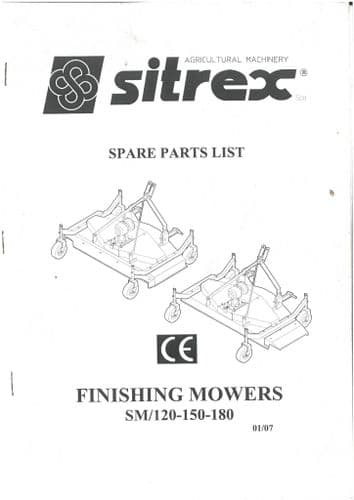 Sitrex  Finishing Mower SM120 SM150 SM180  Spare Parts List
