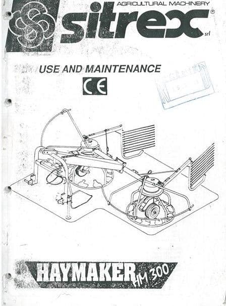Sitrex Tedder Rake Haymaker HM300 Operators Manual with Parts List ...