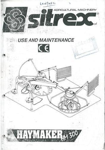 Sitrex Tedder Rake Haymaker HM300 Operators Manual with Parts List