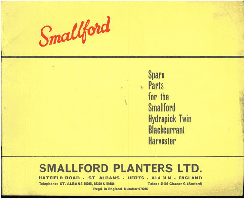 Smallford Hydrapick Twin Blackcurrant Harvester Parts Manual