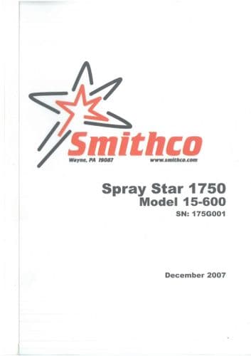 Smithco Spray Star 1750 Operators Manual and Spare Parts List - ORIGINAL