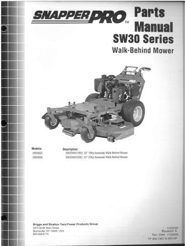 SnapperPRO Walk-Behind Mowers SW30 Parts Manual - SW 30