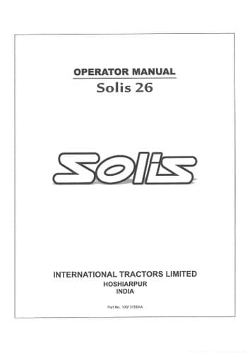 Solis 26 Tractor Operators Manual