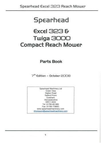Spearhead Compact Reach Mower Excel 323 & Twiga 3000 Parts Manual
