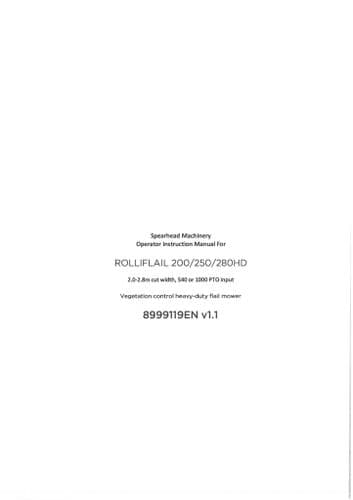 Spearhead HD Flail Mower Rolliflail 200 250 280  Operators Manual