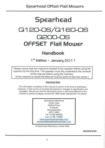 Spearhead Offset Flail Mower Q120-OS, Q160-OS & Q200-OS Operators Manual