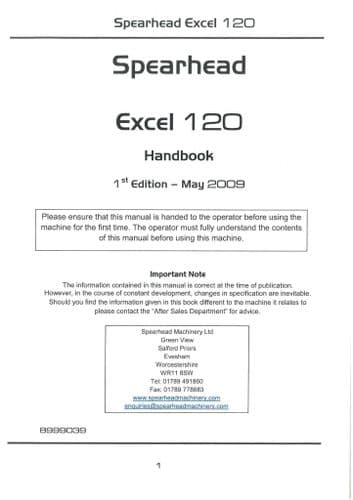 Spearhead Reach Mower Excel 120 Operators Manual
