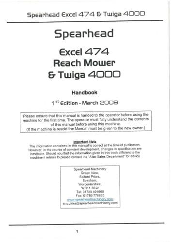 Spearhead Reach Mower Excel 474 & Twiga 4000 Operators