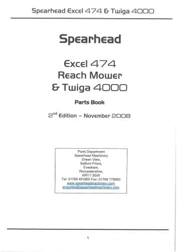 Spearhead Reach Mower Excel 474 & Twiga 4000 Parts Manual