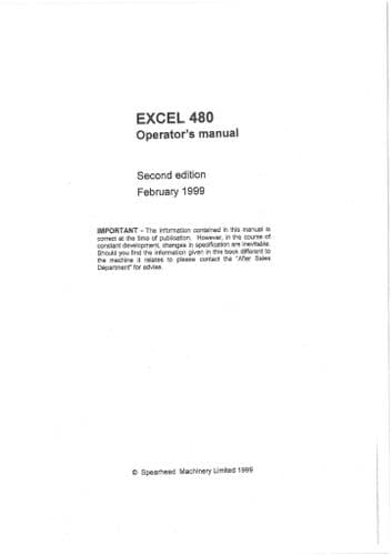 Spearhead Reach Mower Excel 480 Operators Manual & Parts List