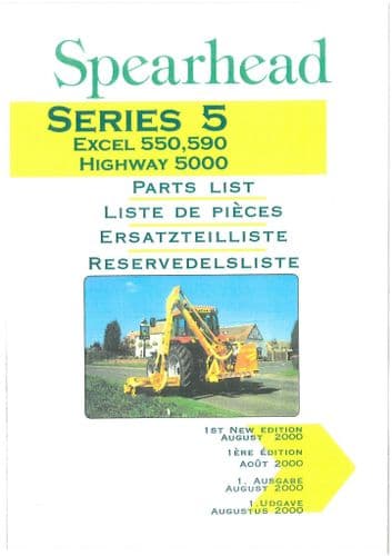 Spearhead Reach Mower Excel 550 590 Highway 5000 Parts Manual