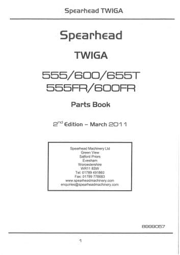 Spearhead Reach Mower Twiga 555 600 655T 555FR & 600FR  Parts Manual