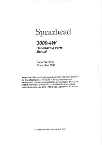 Spearhead Rotary Cutter Mower 3000-4W Operators Manual and Spare Parts List