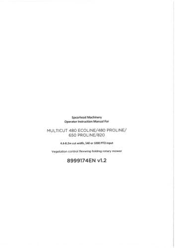 Spearhead Rotary Mower Multicut 480 Ecoline 480 Proline 650 Proline & 820 Operators Manual