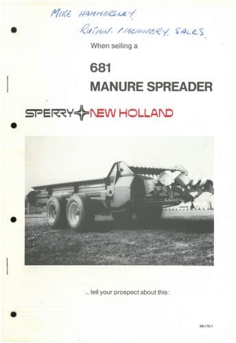 Sperry New Holland Manure Spreader 681 Salesman Guide Brochure
