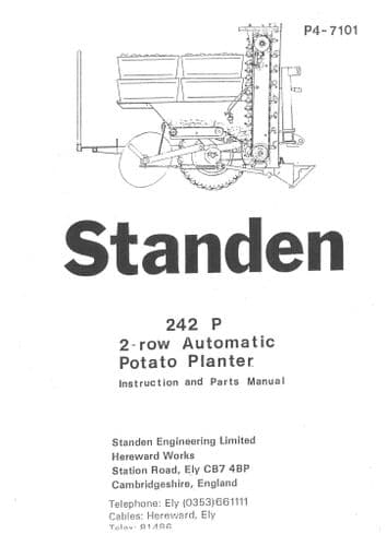 Standen 2-Row Automatic Potato Planter 242 P Operators Manual with Parts List