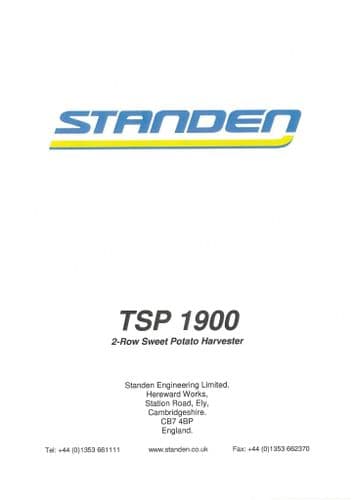 Standen 2 Row Sweet Potato Harvester TSP 1900 Operators Manual