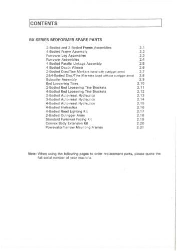 Standen Bedformer BX Series Parts Manual