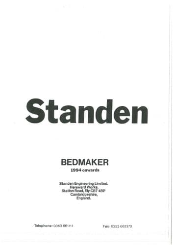 Standen Bedmaker 1994 onwards Operators Manual