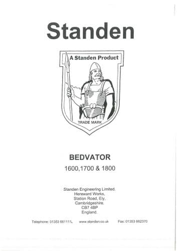 Standen Bedvator 1600 1700 1800 Operators Manual