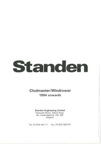 Standen Clodmaster Windrower 1994 Operators Manual