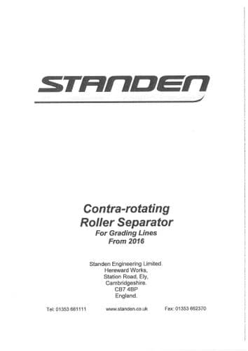 Standen Contra Rotating Roller Separator from 2016 Operators Manual