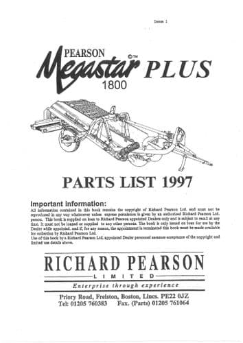 Standen De-Stoner De-Clodder Megastar Plus 1800 1997 Parts Manual