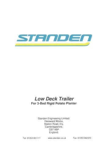Standen Low Deck Trailer for 3 Bed Rigid Potato Planter Operators Manual