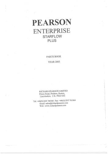 Standen Pearson Enterprise Potato Harvester Starflow Plus 2003 Parts Manual