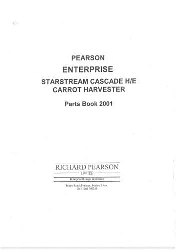 Standen Pearson Enterprise Starstream Cascade Carrot Harvester 2001 Parts Manual
