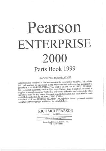 Standen Pearson Two Row Potato Harvester Enterprise 2000 1999 Parts Manual