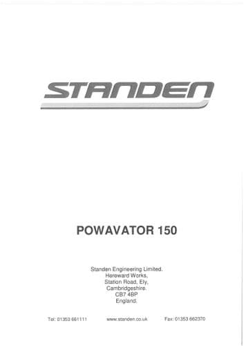 Standen Powavator 150 Operators Manual