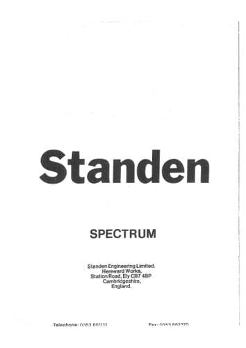 Standen Sugar Beet Harvester Spectrum Mk1 Operators Manual