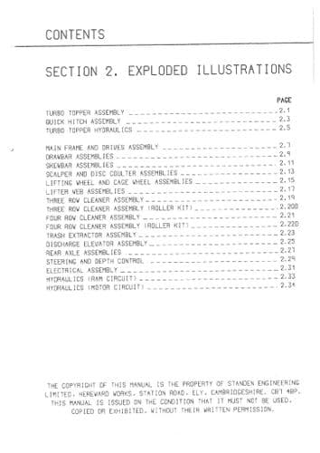 Standen Sugar Beet Harvester Spectrum Mk1 Parts Manual