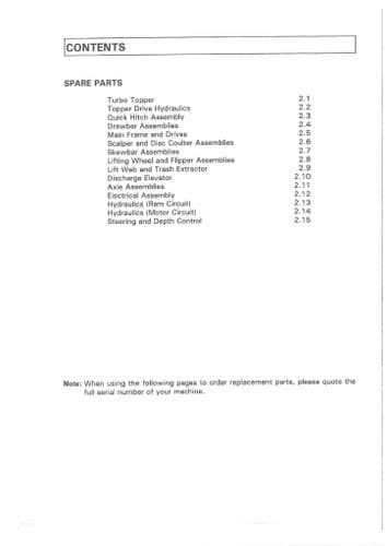 Standen Sugar Beet Harvester Spectrum Mk2 Parts Manual