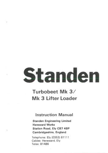 Standen Turbobeet Mk3 Lifter Loader Operators Manual