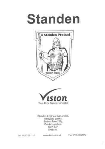 Standen Two Row Potato Harvester Operators Manual and Parts List