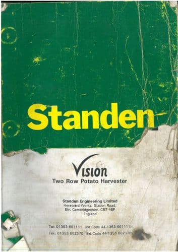 Standen Two Row Potato Harvester Operators Manual & Illustrated Parts List