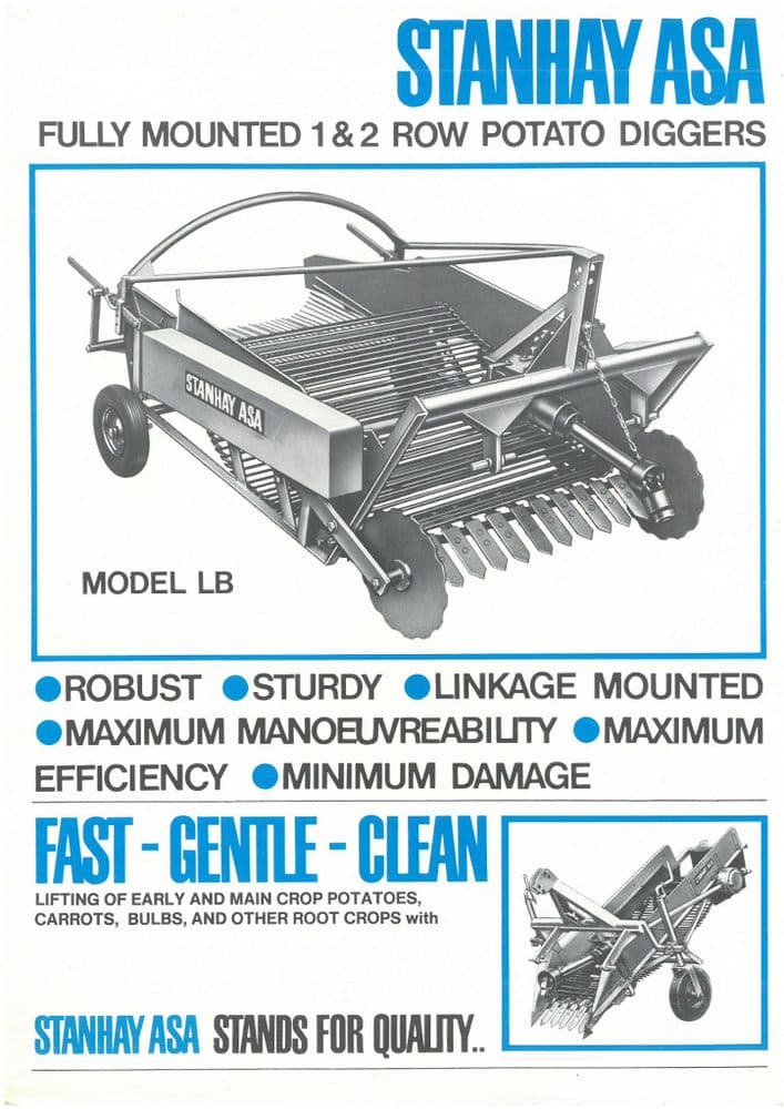 Stanhay ASA 1 & 2 Row Potato Digger Harvester Brochure