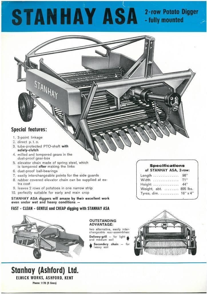 Stanhey Multiple Rows Stanhay ASA 2 Row Potato Digger Brochure - MH9
