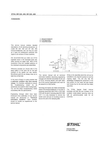 Stihl Back Pack Leaf Blower BR320 BR400 SR320 SR400 Workshop Service Manual