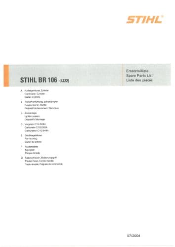 Stihl Backpack Leaf Blower BG60 BG61 Parts Manual