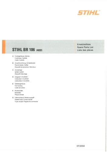 Stihl Backpack Leaf Blower BR106 Parts Manual